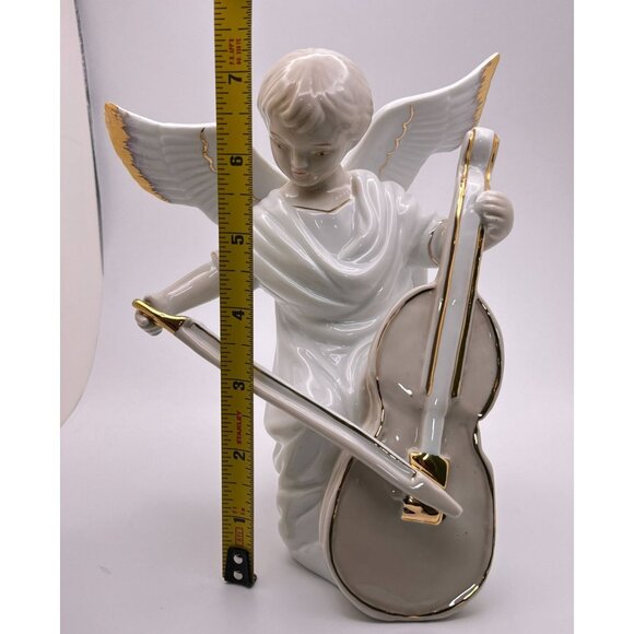 Vintage Porcelain Angel Figurine Playing Cello with Gold Trim Music Musician - Picture 5 of 9
